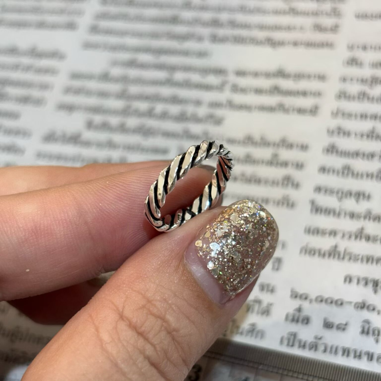 泰国进口做旧素圈绞丝麻花S925纯银复古极简小众戒指男女同款尾戒