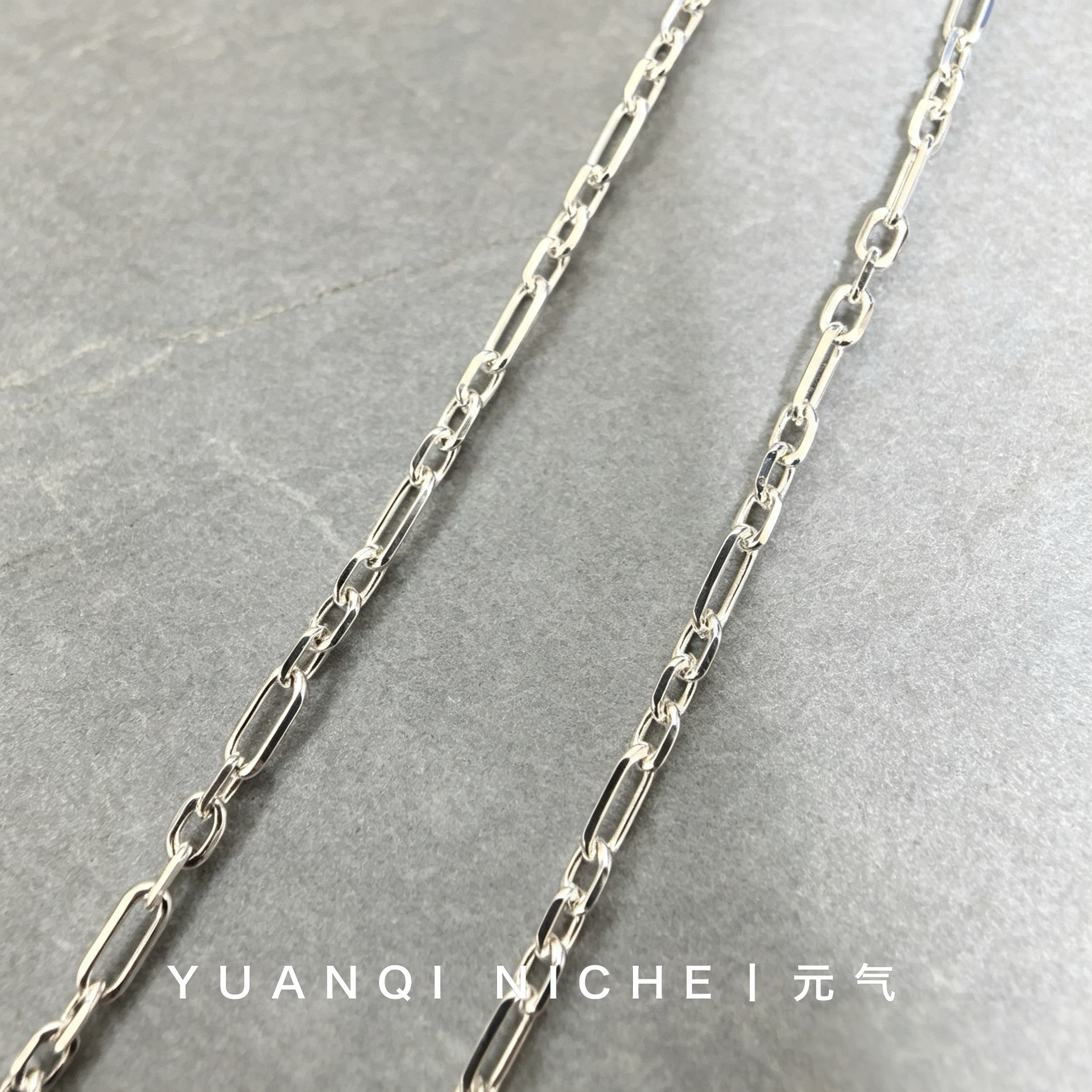 S925纯银十字子母链车花方柱项链个性百搭时尚小众叠戴素链锁骨链