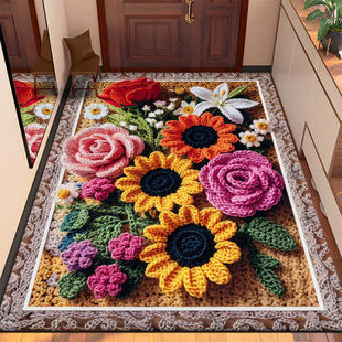 新款毛线编织风地毯水晶绒吸水浴室地垫卫生间门口防滑耐脏脚垫