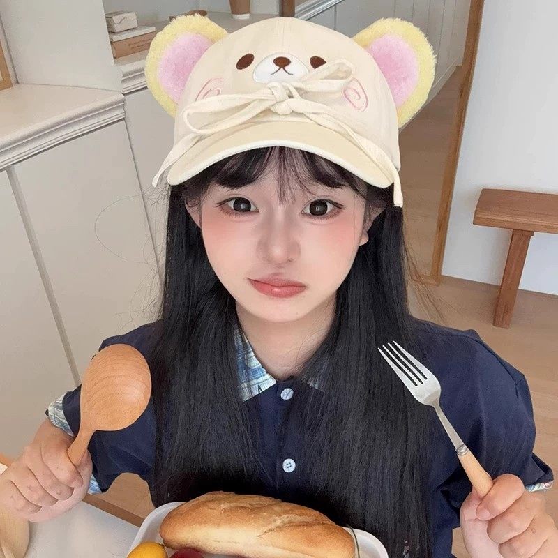 轻松熊蝴蝶结棒球帽子女春夏卡通可爱创意鸭舌帽潮