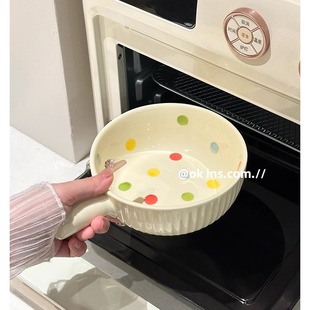 大容量汤碗陶瓷双耳泡面碗麻辣烫碗水果甜品碗带手柄奶油风草帽碗