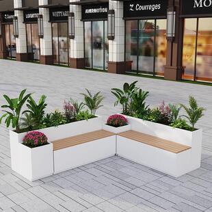 户外不锈钢花箱坐凳组合铁艺座椅休息凳室外种植花盆广场成品花坛