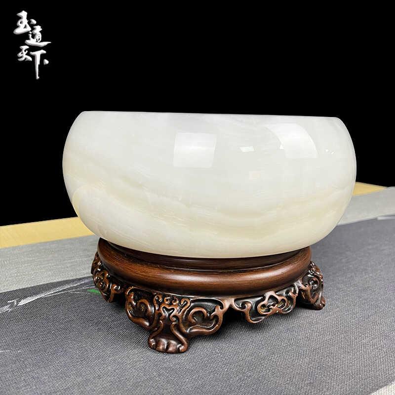 天然玉石聚宝盆旋转摆件客厅玄关办公室桌面装饰品乔迁开业礼品