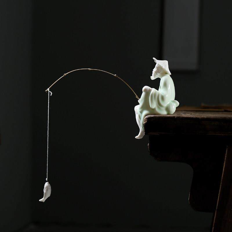 钓鱼摆件姜太公微景观陶瓷钓鱼渔翁人物鱼缸水族箱流水器造景装饰,家居饰品,装饰摆件,淘宝优惠券,粉丝福利购,淘宝优惠卷