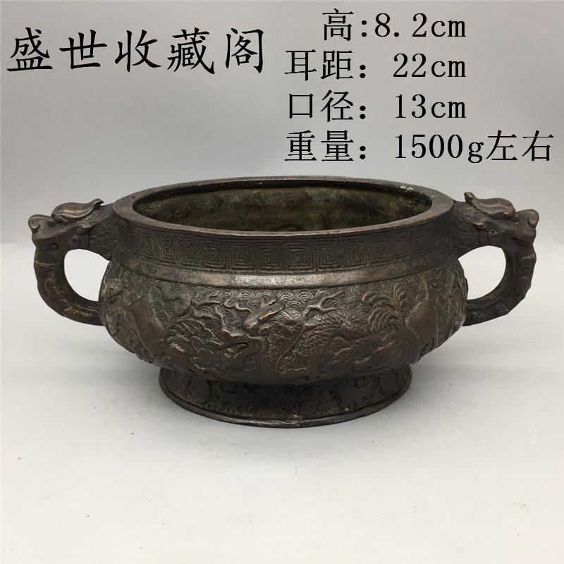 纯铜双龙耳香炉彷古做旧宣德炉薰香炉佛堂供奉居室檀香盘香线香炉