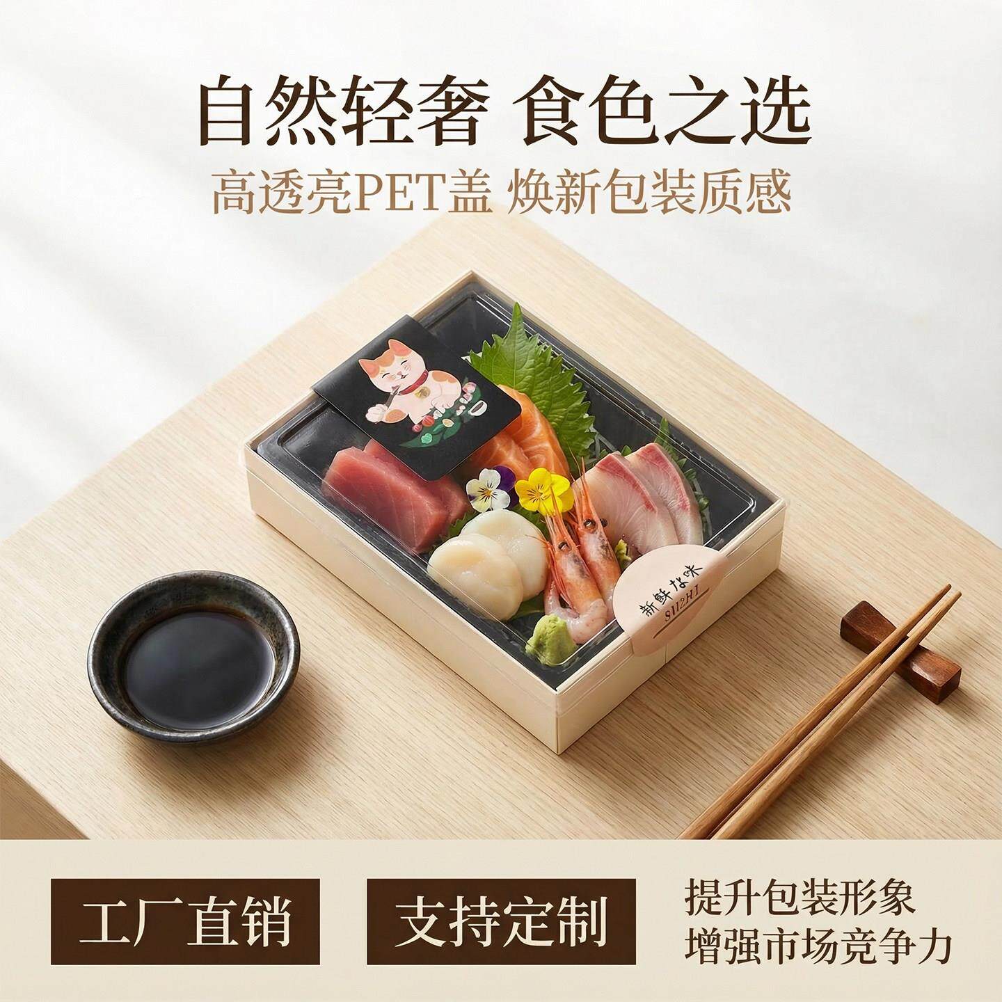 自然轻奢寿司打包盒一次性餐盒木质包装盒子日料盒外卖拼盘刺身盒