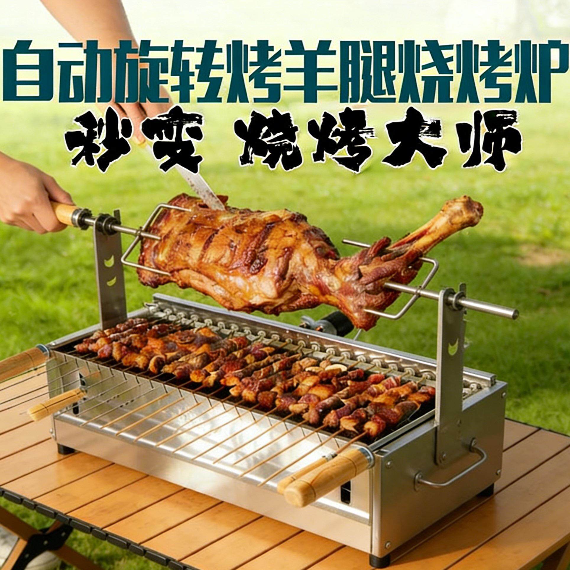 电动旋转烤羊腿烧烤炉野炊全自动架子户外烤串工具野外加厚烧烤架