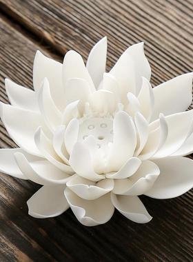 纯手工陶瓷莲花白色粉色黄色艺术品家居搭配博古架根雕摆件