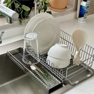 304不锈钢沥水篮厨房水槽台面碗碟盘筷子沥水架果蔬伸缩过滤水网