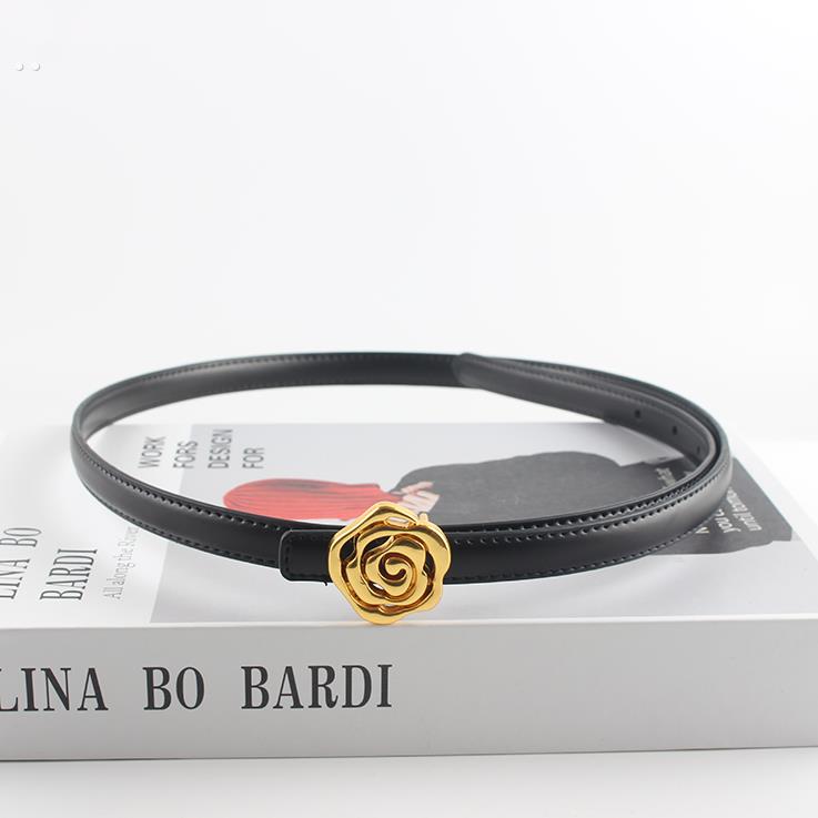 真皮玫瑰花细腰带女花朵束腰皮带显瘦牛皮女裤带配毛衣洋装腰链