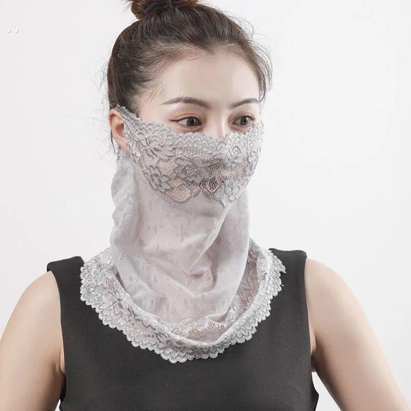 夏天蕾丝围脖女薄款防晒面纱春秋护颈椎丝巾新款女士百搭耳挂脖套