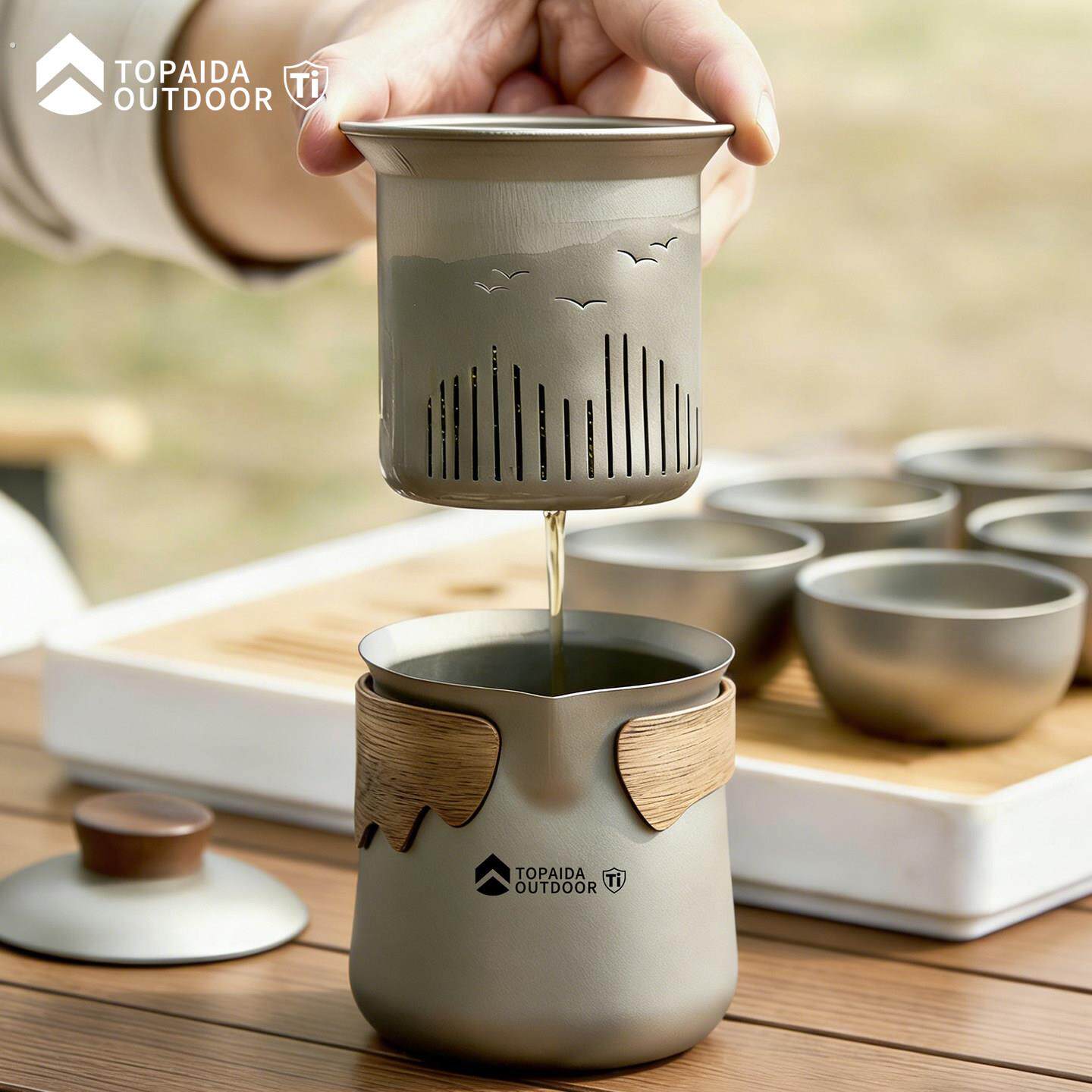 纯钛旅行泡茶器套装带滤网便捷式家用户外随行户外露营登山装备