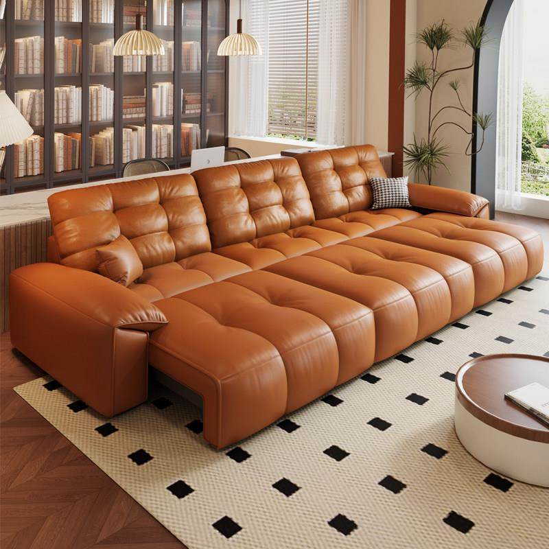 零靠墙电动真皮沙发床客厅可伸缩调节意式极简头层牛皮多功能沙发