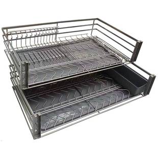 扁线纳米三边拉篮厨房整体橱柜拉篮双层抽屉式碗架收纳调味整体橱
