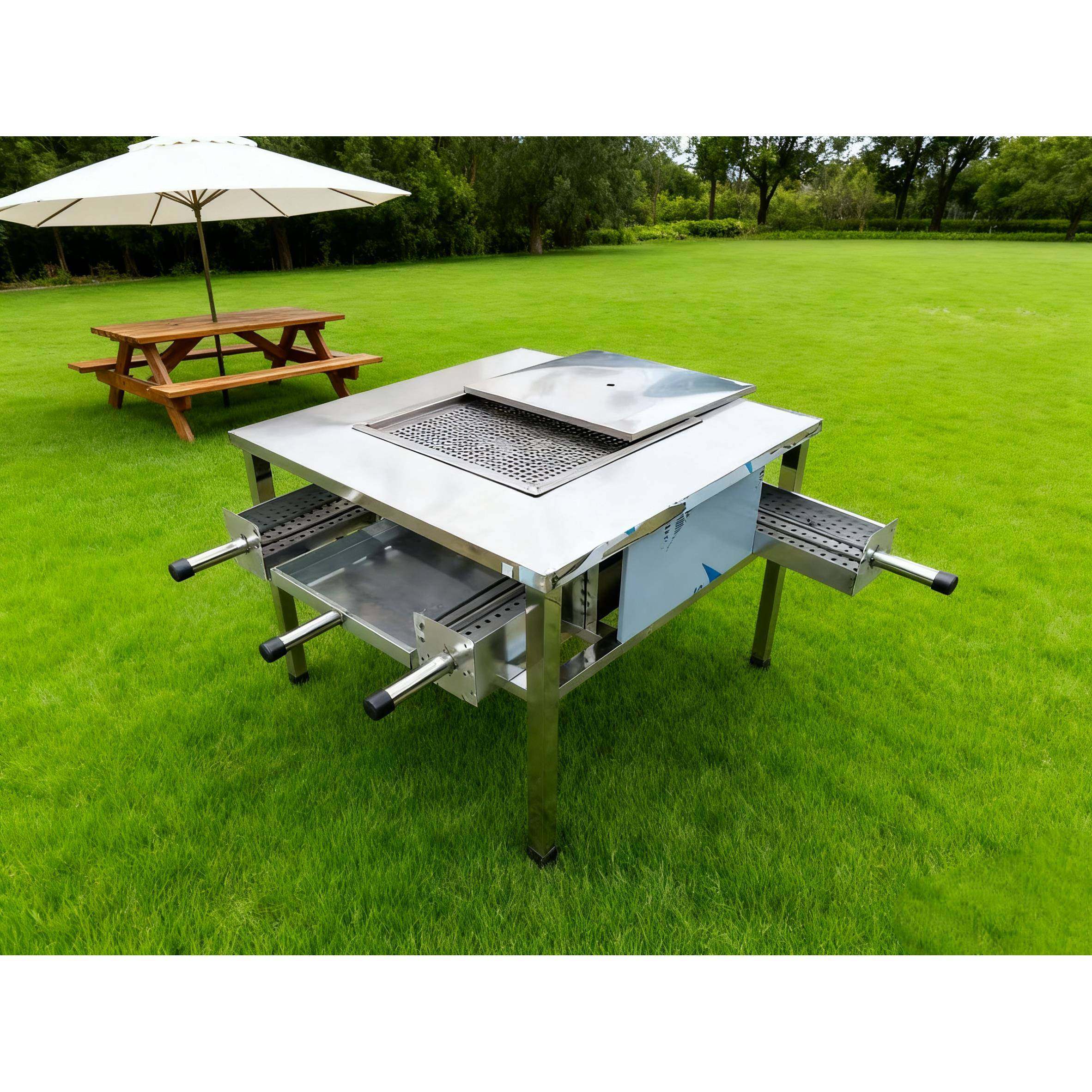 3个碳盆304不锈钢无烟烧烤桌不锈钢烧烤架户外自助烧烤炉木炭烤肉,商业/办公家具,烤肉桌,淘宝优惠券,粉丝福利购,淘宝优惠卷