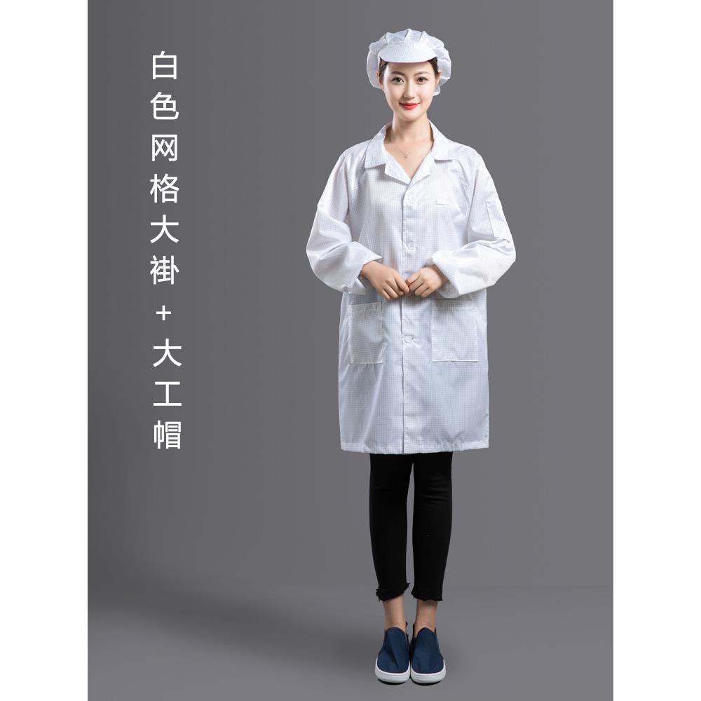 采购产品静电服,百层格子车间工作服,无尘大衣,长无尘服,白蓝