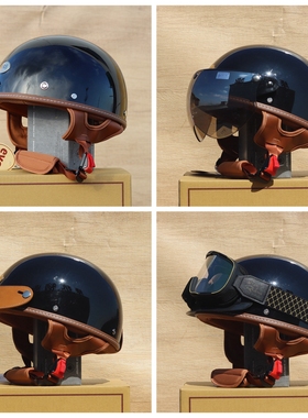 台湾进口evo FRS头盔复古半盔摩托电动踏板车瓢盔3C夏季男女黑色