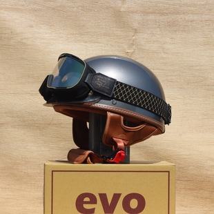 台湾进口evo 男女银灰 FRS头盔复古半盔摩托电动踏板车瓢盔3C夏季