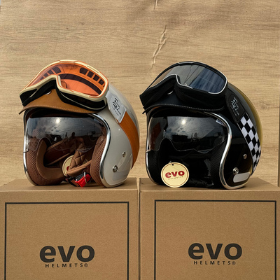 台湾evo头盔带内置镜片复古半盔