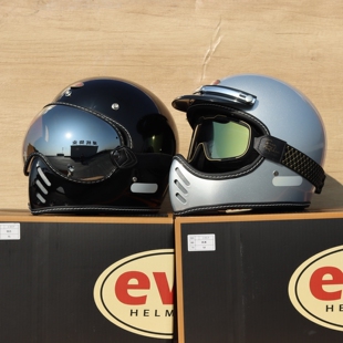台湾evo头盔复古山车全盔尖嘴摩托电动踏板车3C带内置镜通勤男女