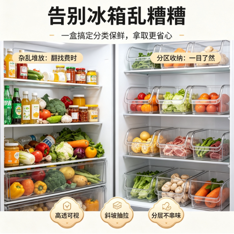 【整洁冷藏】冰箱收纳盒抽屉式保鲜盒冷冻鸡蛋储物盒蔬菜水果盒