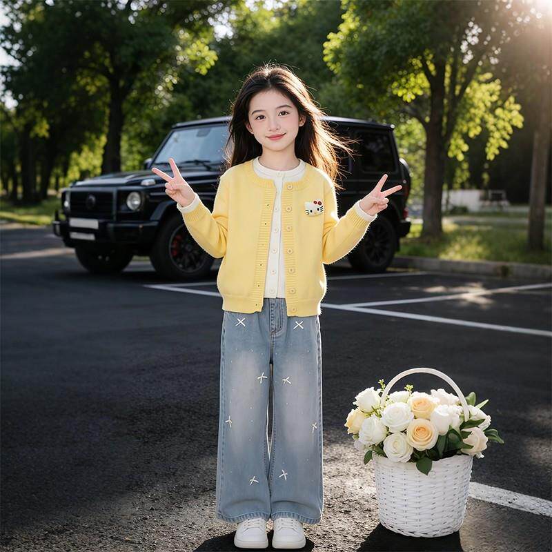 女童毛衣2026春季新款儿童假两件针织衫中大童韩版上衣春秋开衫