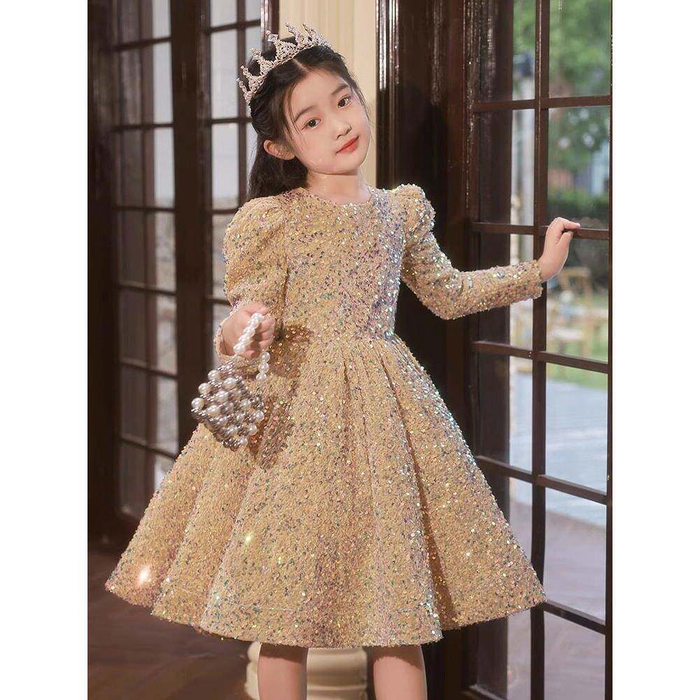 女童礼服生日公主裙儿童高端亮片主持人走秀钢琴演奏演出服秋冬