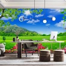 FJ1128定制高清大树靠山草地红叶E红花蓝天白云电视沙发背景墙壁