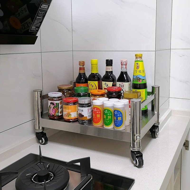 移动调味瓶罐台面置物架带轮围z栏单层厨房油盐酱醋瓶不锈钢调料