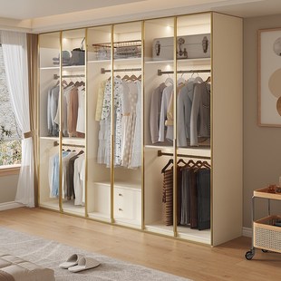 实木橡木定制衣柜白色一门到顶玻璃柜门卧室家用奶油风储物大衣橱