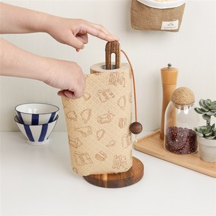 立式免打孔纸巾架餐桌厨房木质卷纸架桌面加长懒人抹布收纳架子