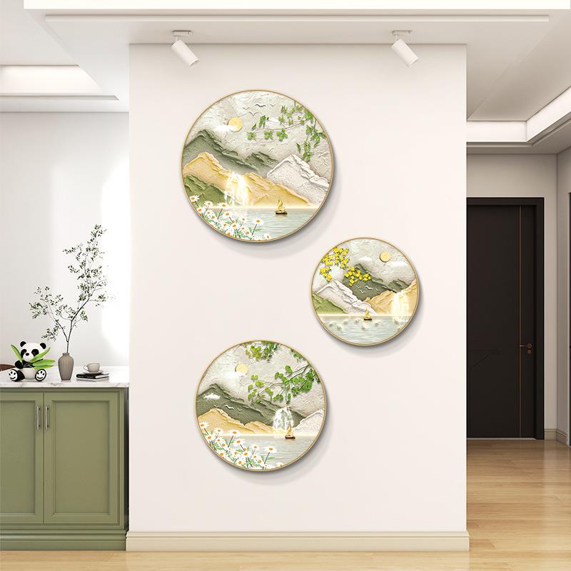 奶油风玄关装饰画圆形客厅走廊过道墙壁画绿色小清新卧室餐厅挂画