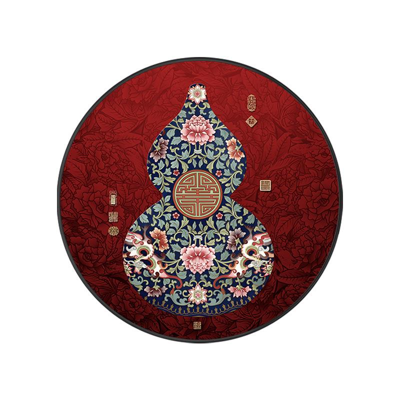 新中式葫芦入户玄关装饰画红色圆形走廊过道挂画喜庆花卉壁画大气图片