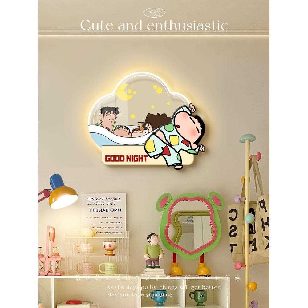 蜡笔小新奶油风卧室床头装饰画创意卡通儿童房挂画客厅led壁灯画