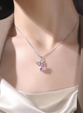 小清新粉兔兔锆石吊坠项链女轻奢简约气质锁骨链颈链ins百搭配饰