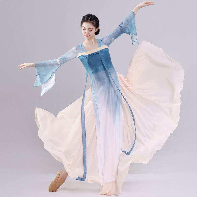 古典舞舞蹈服女飘逸汉服齐胸飘带长款身韵纱衣古风舞演出服装