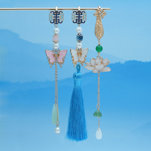 diy国风新中式 蝴蝶如意压襟扣流苏吊坠古风汉服旗袍步摇发簪挂饰