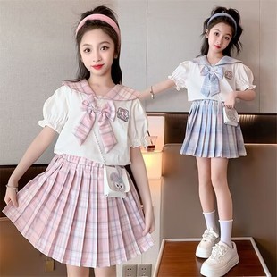 女童时尚套装洋气时髦裙子儿童学院风短裙女孩夏季大童连衣裙