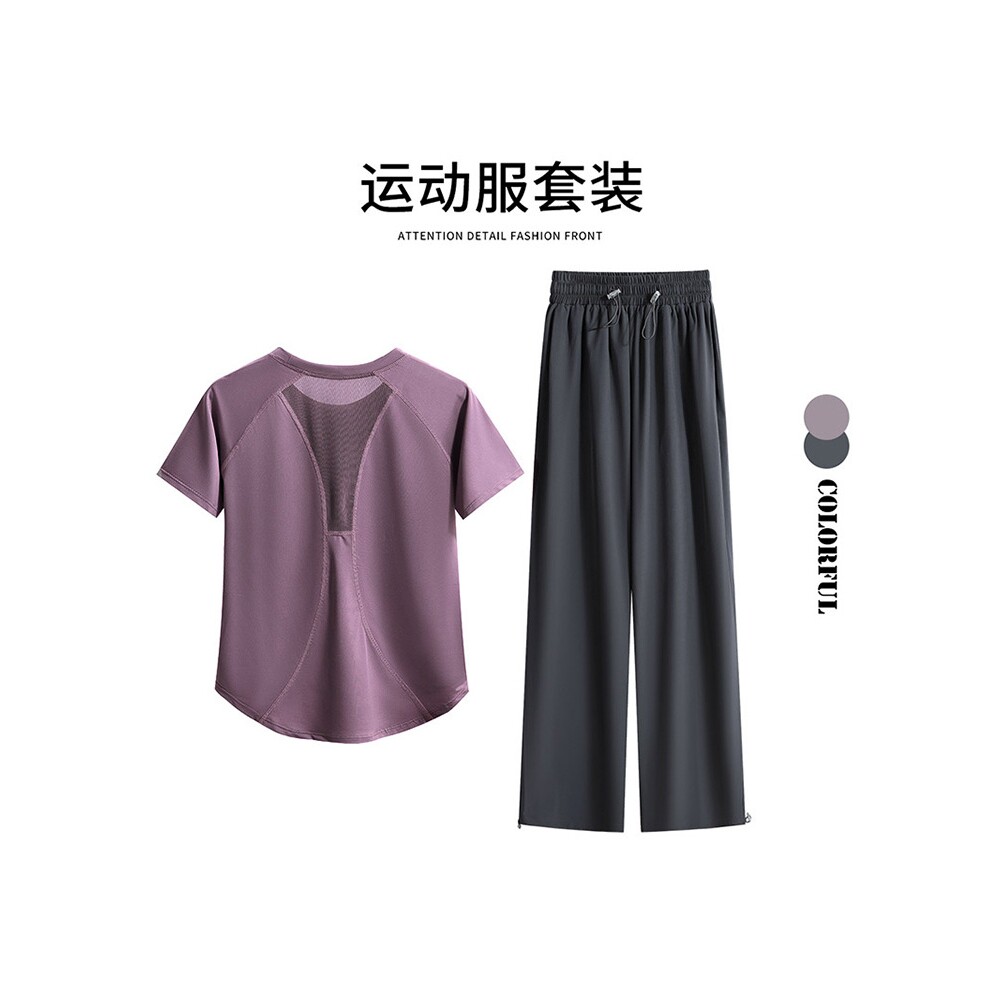 运动休闲套装女夏薄款户外跑步速干衣宽松显瘦健身短袖瑜伽训练服