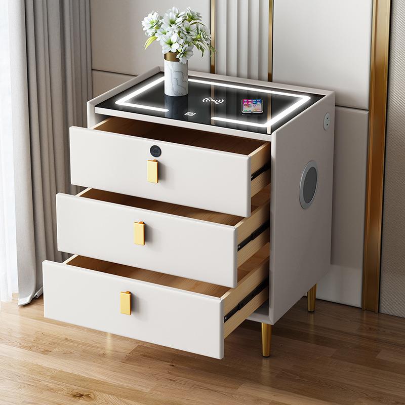软202301体床现头柜智能床柜带灯音响代简约风柜子头奶油轻奢实木