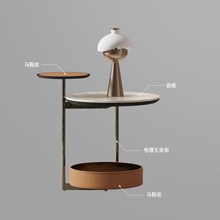 轻奢几马鞍皮家用锈钢岩板发小圆桌边极简设计782师客厅沙不 意式