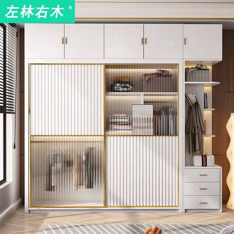 实木多层板推拉门衣柜轻奢白色家用卧室现代简约小户型柜子大衣橱
