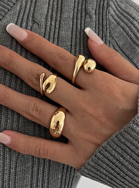 TEMU希音爆款关节戒几何水滴形时尚开口指环套装跨境高级质感