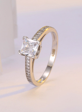 日韩公主方钻戒指四爪方形克拉钻戒女仿真钻戒结婚简约经典婚戒