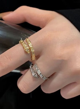 欧美时尚个性开口蛇形满钻戒指轻奢冷淡风设计感微镶魅力新潮礼品
