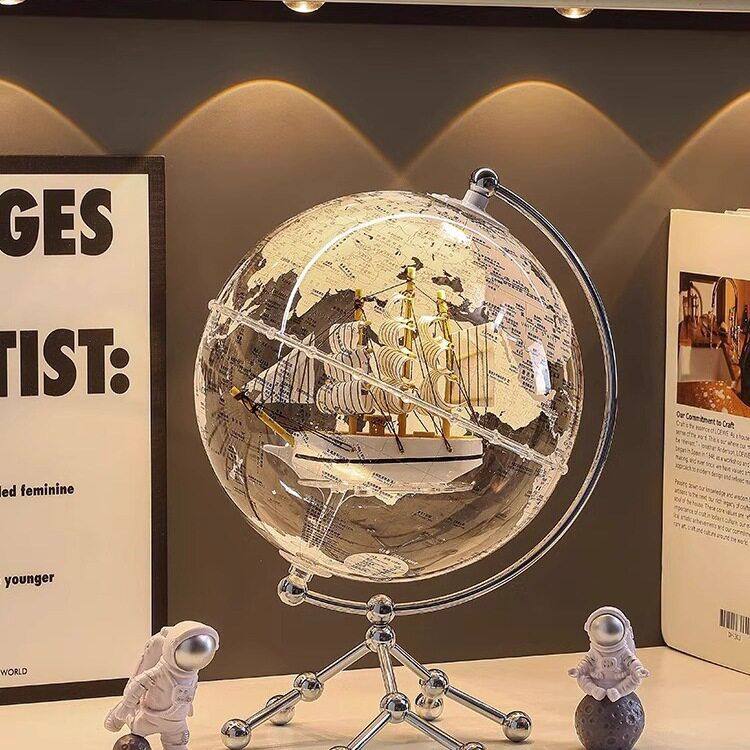 透明地球仪摆件轻奢感客厅玄关酒柜柜子桌面摆设卧室可发光小夜灯