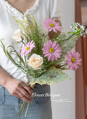 莫奈花园仿真花把束波斯菊玫瑰花束家居装饰花摆件新娘手捧花