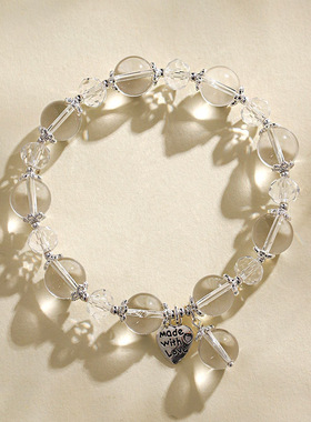 仿白水晶爱心串珠手链女时尚高级感原创设计仿水晶福牌手串首饰