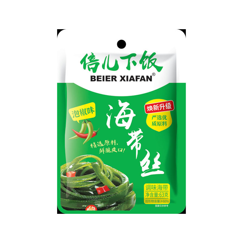 倍儿下饭海带丝63g袋装麻辣味泡椒味海带零食即食开胃菜下饭菜