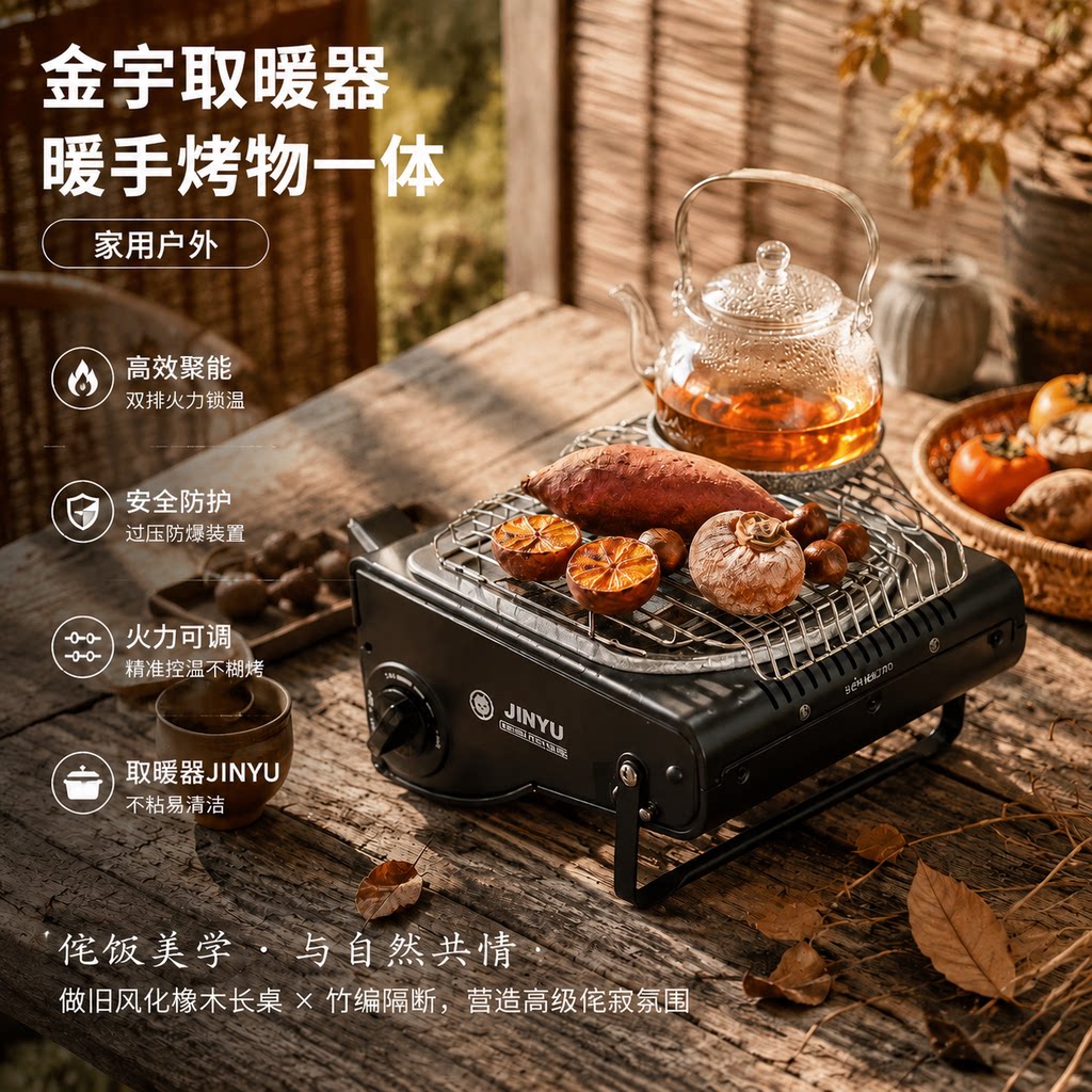 金宇便携取暖炉围炉煮茶一体机家用阳台庭院烤红薯烤茶卡式两用炉